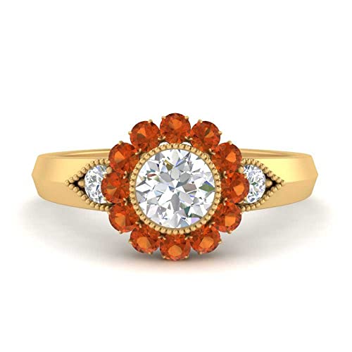 Image of Choose Your Gemstone Victorian Round Antique Engagement Ring Yellow Gold Plated Round Shape Vintage Engagement Rings Minimal Modern Design Birthday Gift Wedding Gift US Size 4 to 12