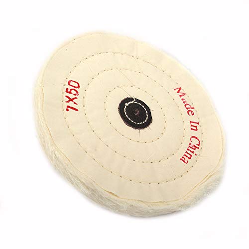 7 Inch Cloth Buffing Polishing wheel with 4mm Arbor for Bench Grinder Buffer Tool, White, 50 Ply