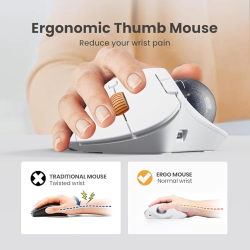 Image of ProtoArc Wireless Trackball Mouse, EM04 Ergonomic Bluetooth Rollerball Mouse Rechargeable Computer Laptop Mouse Thumb Control Mice, Compatible with PC, iPad, Mac, Windows-White Mouse Slate Ball