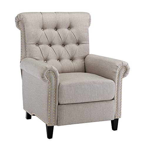 Lumisol Tufted Pushback Manual Recliner Chair, Linen Upholstered Accent Recliner With Rolled Arms, Single Home Theater Chair With Adjustable Footrest For Bedroom, Living Room, Apartment (Tan) #TOP2