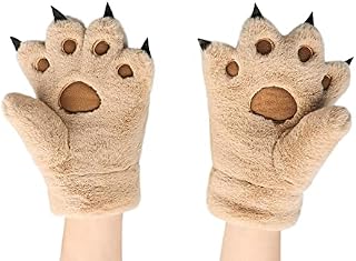 Qchomee Women Girls Cat Bear Paw Claw Gloves Mittens Plush Warm Winter Animal Wolf Paw Handwear Cute Cartoon Claw Mittens with String Cosplay Party Halloween Christmas