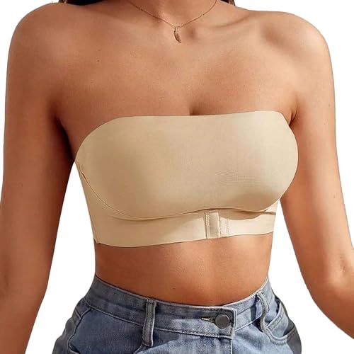 Mayoii Seamless Strapless Bras for Women, Stretchy Non-Slip Tube Bra, Invisible Strapless Bandeau Bra (UK, Alpha, L, Regular, Regular, White)