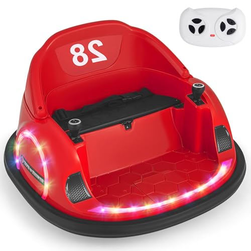 GLACER 12V Bumper Car, Electric Kids Bumper Car w/Parental Remote, 3-Speed, 360°Spin, Music, LED Light, Battery Ride on Bumper Car w/Dual Joysticks, Baby Bumper Car for Toddlers 18 Months+ (Red)