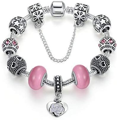 Carina Sterling Silver Love Pandora Rose Pink Charm Bracelet for Women Girls