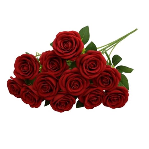 12Pcs Wachsrosen, Kunstblumen, Deko Blumen, KüNstliche Rosen, KüNstliche Rosen Wie Echt, Single Long Stem Fake Rose Seide Braut Hochzeitsstrauß Realistische Blume FüR Hausgarten Party Hotel BüRo Dekor