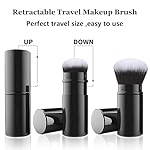 Falliny Retractable Kabuki Makeup Brush, Travel Face Blush Brush, Portable Powder Foundation Sunscreen Brush with Cover for Blush, Bronzer, Buffing, Highlighter Flawless Powder Cosmetics - Image 2