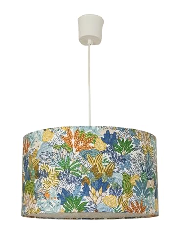 Lustre suspension Ø 40 cm avec abat-jour en tissu fleuri pour plafonnier de salon nature
