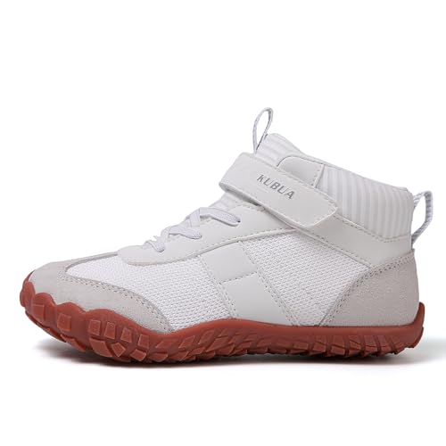 Image of KUBUA Kids High Top Barefoot Shoes Boys Girls Minimalist Zero Drop Sneakers | Wide Toe Box, Padded Collar for Ankle Support, Non-Slip, Hiking, Tennis, Walking, School, Wrestling, Gym, Little Kid, Big Kid