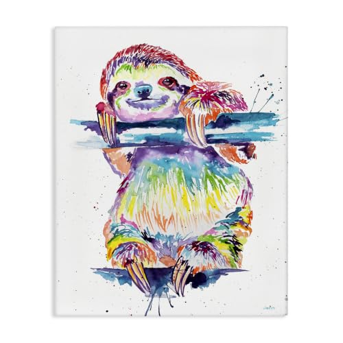 Rainbow Sloth Wildlife Cartoon, 16 x 20 Inch Canvas Wall Art