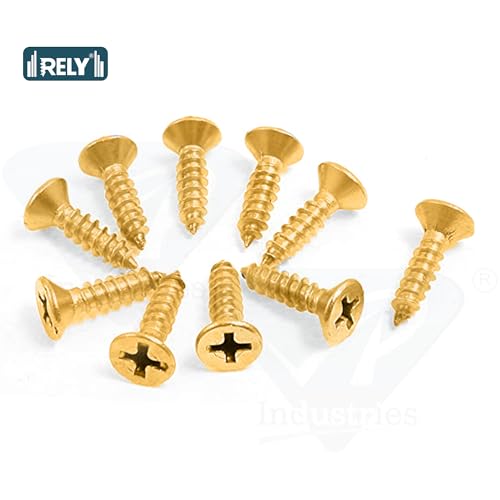Image of Rely⇒VP INDUSTRIES (Pcs-50) No.6x19 mm CSK Phillips Head Self-Tapping Screw - Brass Gold Finish, Star Slot, Philips Drive for Wood, Plywood & Plasterboards