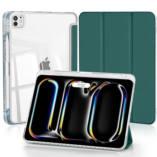 Ya en manzanajugosa.com: 4UBonLife Funda para iPad Pro 11 Pulgadas M5/M4 2025/2024 (6.ª/5.ª Generación) con Portalápiz, Carcasa Protectora Delgada Antigolpes con Cubierta Trasera Rígida Transparente, Verde Noche