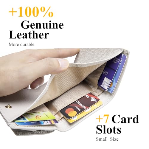 Image of Small Wallet Women Genuine Leather RFID Blocking Trifold Tiny Wallets with Snap Coin Pouch 7 Card Solts