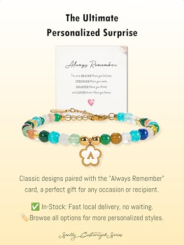 SENLLY Crystal Initial Bracelet, Meaningful Gift for Women Crafted with Natural Stone & Floral Letter Charm A, Adjustable for Mom Daughter Sister Wife Friend — view 5