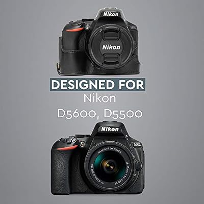 MegaGear Nikon D5600 ، D5500 كاميرا جلدية جاهزة من أي وقت مضى نصف علبة وحزام ، مع وصول البطارية - أسود - MG1170