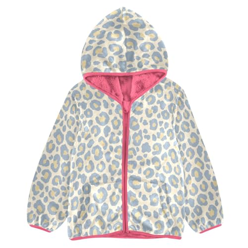 Girls Fleece Coat Leopard Print Zip-Up Hoodie Boys Outerwear Kids Hooded Jacket 3T