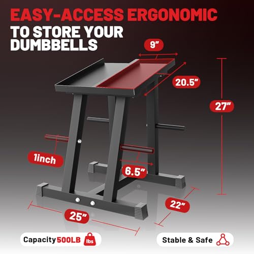 Image of PAPABABE Adjustable Dumbbell Stand with 1 inch Plate Tree, Heavy-Duty Dumbbell Column Rack with 500LB Capacity - Compact Space-Saving Design, Anti-Tip Base & Ergonomic Height for Home Gym Organization