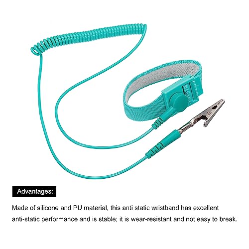 Image of MECCANIXITY ESD Anti Static Wrist Strap 5ft PU Adjustable Antistatic Bracelet Set Wired for Computer Electronics Repair Green