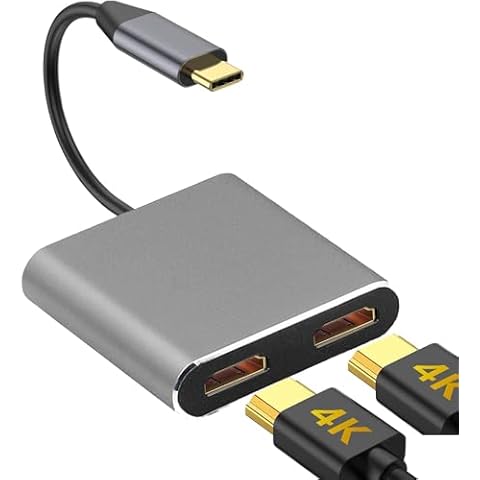 USB C to Dual HDMI Adapter for 2 Monitors, Type C to HDMI Adapter 4K@60hz Display for MacBook Air/Pro, Laptop, Dell XPS, Chromebook and More Cover