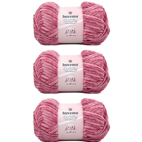 Image of Cuddly Velvet Chenille Yarn, Super Soft Fluffy Bulky for Knitting Crocheting Blanket Amigurumi, Durable for Shedding, 100 Gram (3.53 Ounces) 109 Yards (100 Meters) (Dusty Rose) (3 Skeins)