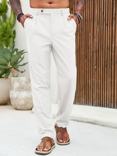 Runcati Mens Casual Linen Pants Pleated Elastic Waist Lightweight Cotton Trousers Summer Beach Yoga Pants with Pockets2