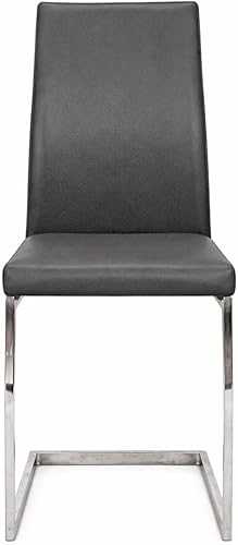 Miniatura 4 de Sunset Trading Sela - Sillas de comedor tapizadas Breuer | Base voladiza cromada en forma de S | Asientos acolchados de piel sintética gris carbón |