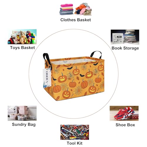 Image of Rectangular Halloween Basket Pumpkin Box Trick or Treat Gift Basket Halloween Party Cute Storage Box Organization Box Room Decoration (Halloween Pumpkin)
