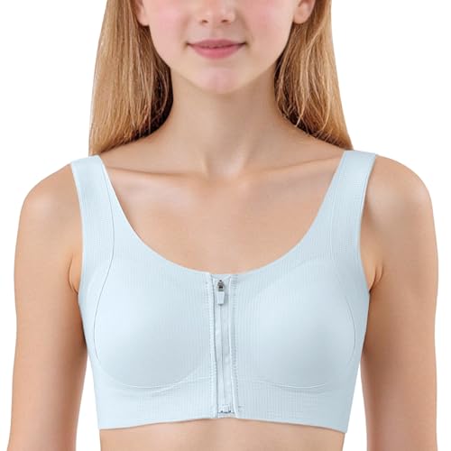 Girls No Wire Training Bra Built in Pad Zipper Front Sports Bra with Support for Running Activewear 8-14 Years