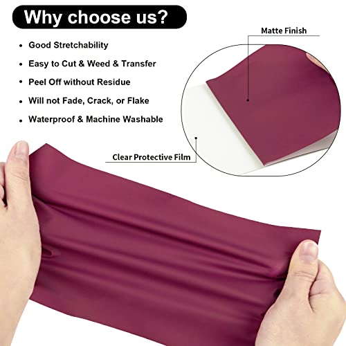 Image of VINYL FROG Maroon Heat Transfer Vinyl Roll 12 inch x12ft Matte HTV Vinyl | Wine Red Iron on Vinyl for T-Shirts, Heat Press Vinyl for DIY Craft Designs Easy to Cut & Peel Off & Transfer