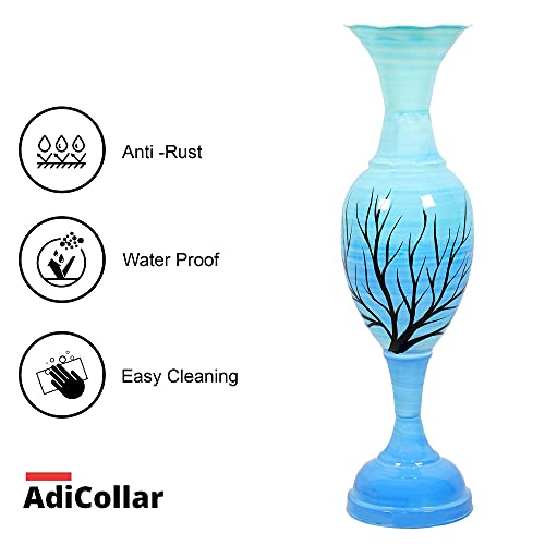 Image of Big Flower Vase for Living Room Corner Big Size Tall Metal Home Decor Item for Floor and Room- Large and Long Vase /Pot (25 Inches) Pack of 1 (Sky Blue)