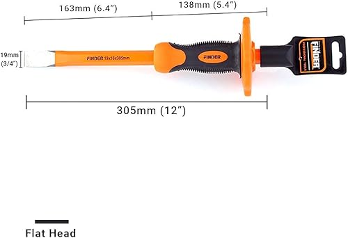 Miniatura 3 de Finder 2 cinceles de masón resistente de 12 pulgadas con protector de mano, 2 cinceles de extremo plano, cincel de piedra de mortero de hormigón de