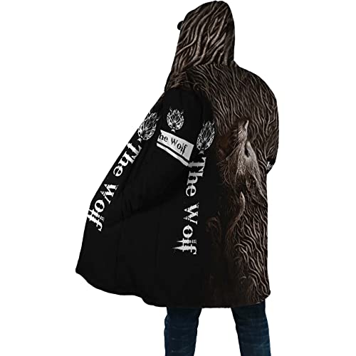 Ragnarok Fenrir Wolf Men's winter thickened warm lambswool hooded parka Viking Mythology Casual Parker Jacket outerwear (Color : Fenrir Wolf A15, Size : X-Large)3