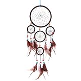 Großer Traumfänger für gute Träume mit Perlen und echten Federn braun Ø 16 cm