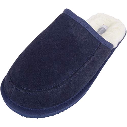 Pantoufles homme chaudes chaussons en cuir daim et laine mouton SNUGRUGS Jessie