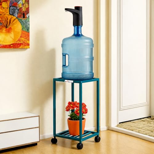 Image of WINSTAR Premium 2-Tier Metal Water Dispenser Stand for 20~25 Litre Bottle, Cans Or Jars with Lockable Wheels | Heavy Duty Multifunctional Metal Frame Cart | (Teal)