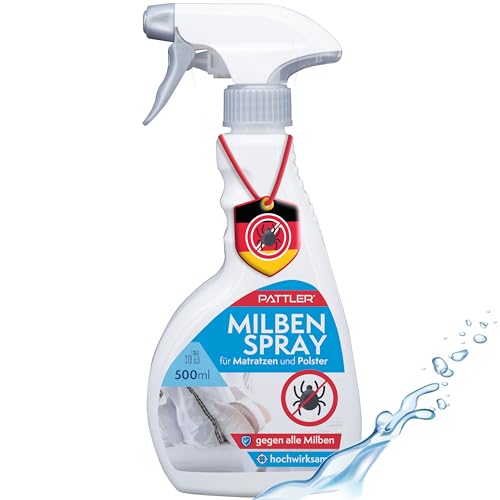 PATTLER® Milben Spray hochwirksam große 500ml, schonend & giftfrei, für Bettwäsche, Matratzen & Polster optimiert, kinder- & tierfreundlich mit Langzeitschutz, nach PT19 Klassifizierung