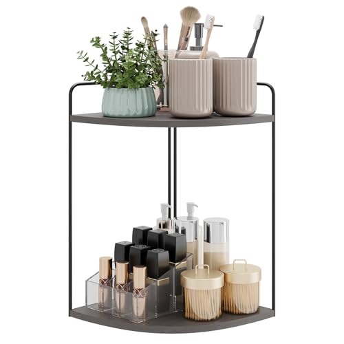 Image of Forest Angle Bathroom Counter Organizer,Countertop Organizer,Vanity Organizers,Bathroom Storage,Bathroom Sink Caddy,Counter Shelf,Corner Counter,Corner Shelves(Black-Grey)