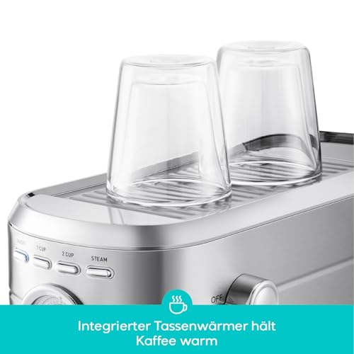 CASABREWS Espresso Siebträgermaschine 20 Bar, Edelstahl-Espressomaschine mit professionellem Milchaufschäumer, Klein Kaffeemaschine Espresso für Cappuccino, Latte & Macchiato, 1L Wassertank, silber – Bild 5