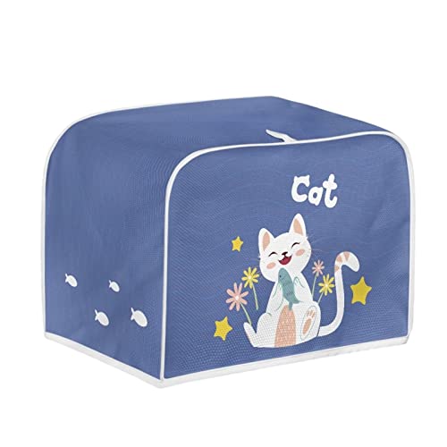 Image of Talayituse Cat Flower Print Toaster Cover 2 Slice Wide Slot, Lightweight Toaster Cover Dust Protection Washable Appliance Bag, Blue