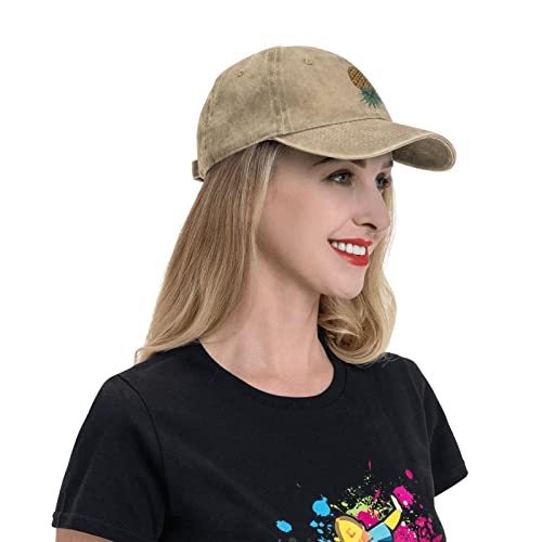 Classic Unisex Baseball Cap Upside Down Pineapple Adjustable Washed Hat Vintage Dad Hat Natural #TOP6