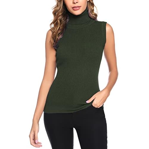 Totatuit Women's Spring Sleeveless Turtlenecks Tops Mock Neck Ribbed Solid Pullover Tank
