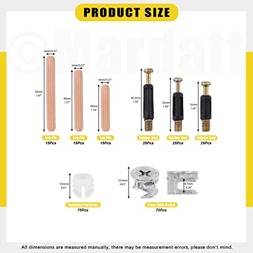 Mardatt 270Pcs 3 in 1 Furniture Connecting Kit with 3 Sizes Wood Dowel Pins - Image 2