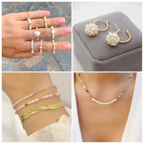 Image of Beadthoven 100 Natural Freshwater Cultured Pearls 3.5-5.5mm Irregular Potato Beads Boho Beads Oval Rice Loose Beads for Jewelry Making Bracelet Necklace Earrings Hole:0.5mm