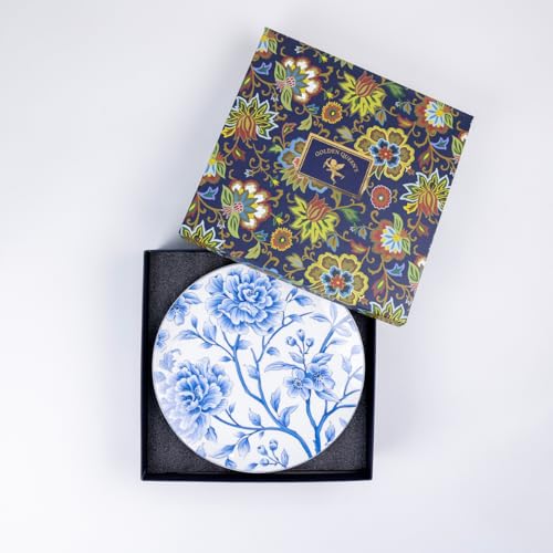 Image of GOLDEN QUEEN'S Handcrafted Dinner Plates: Set of 2 | Perfect for Hosting and Daily Meals | Microwave Safe Plates | 10.5 inch | Serves 2 - Sapphire Bloom Dinner Plates