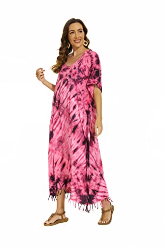 Image of Beautybatik Women Hippie Tie Dye Caftan Kaftan Loungewear Maxi Plus Size Long Dress XL to 4X
