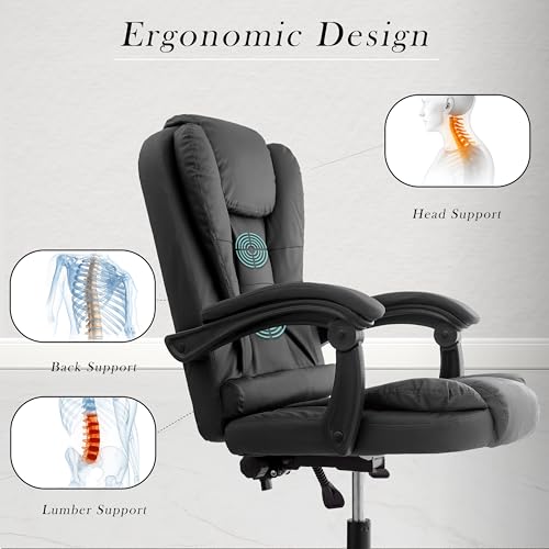 Image of Casa Copenhagen Italia Premium Leatherette Office Chair for Work | Boss Chair, Ergonomic Executive, Luxurious Cushioned Arms & Seat, 2 Point Back Massager, Heavy Duty Metal Base (Black)