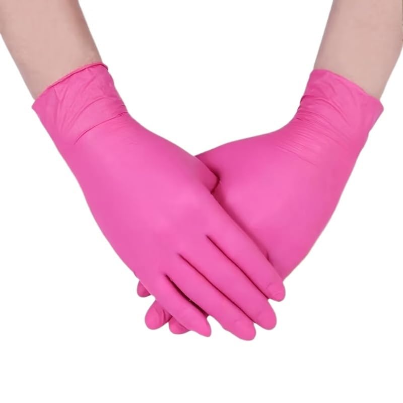 20/50/100 szt. Fuksja nitrylowe jednorazowe rękawiczki 3,5 mil grubości lekkie do sprzątania w domu bez lateksu dla dziewcząt pracujących ogrodzie(Rose Red 100PCS,L)