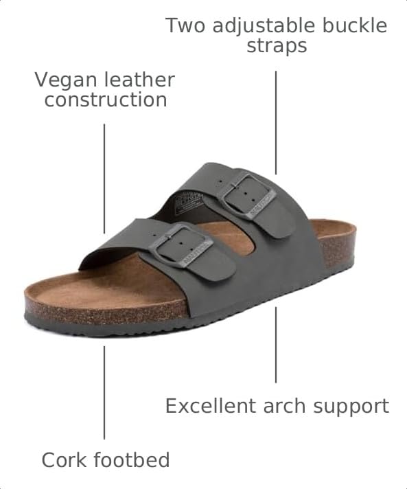 Image of Nautica Men's Sandals - Casual Slides with 2 Adjustable Buckle Straps and Cork Footbed for Ultimate Comfort and Style (Regular /Wide Width, Big Size)