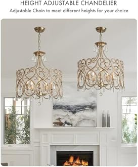 KSRYSZCQ 5-Light Crystal Chandelier 20“ French Country Chandelier Antique Silver Drum Chandelier for Dining Room Bedroom Living Room Kitchen Island