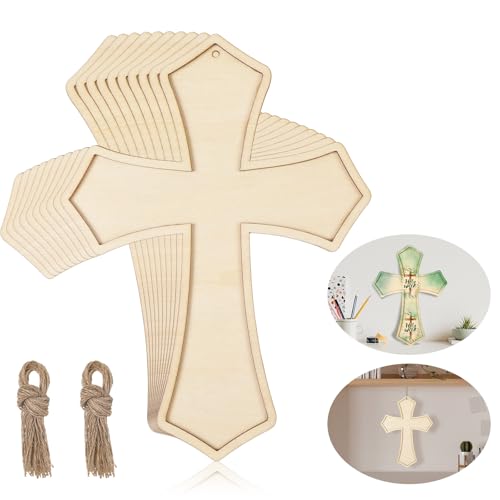 Beeveer 24 Pcs Unfinished Wooden Crosses for Crafts Layered DIY,Sharp