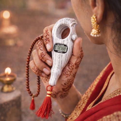 Image of Digital Tally Counter with Compass naam jap Counter Finger Counter for Pooja Meditation Prayer Japa Mala (White)